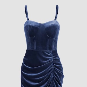 1940s Style Steel Blue Velvet dress- sizes S to XL