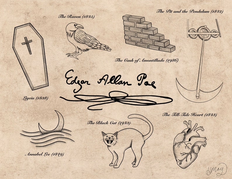 Edgar Allan Poe Tattoo Flash Style Art Print - Etsy