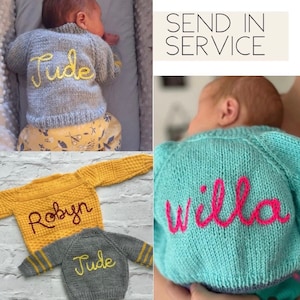 Send In Service for personalising. Add your baby name to a cardigan you already have at home and give your knitwear a new lease of life