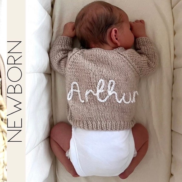 Personalised Baby Cardigan Hand Knitted for Newborn Baby. Hand embroidered baby knits make the perfect going home outfit, gift & keepsake