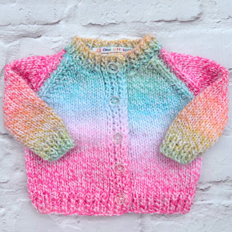 Personalised Rainbow Baby & Children's Name Cardigan. Handknitted