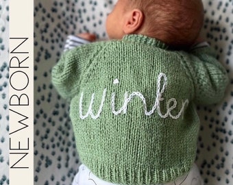 Newborn Baby Personalised Knitted Cardigans and Sweaters. Hand embroidered, these baby name cardigans make the perfect baby gift or keepsake