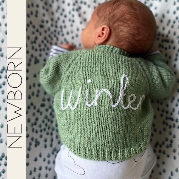 Newborn Personalised Knitted baby Cardigans and Sweaters. Hand embroidered baby name cardigans make the perfect baby gift or keepsake