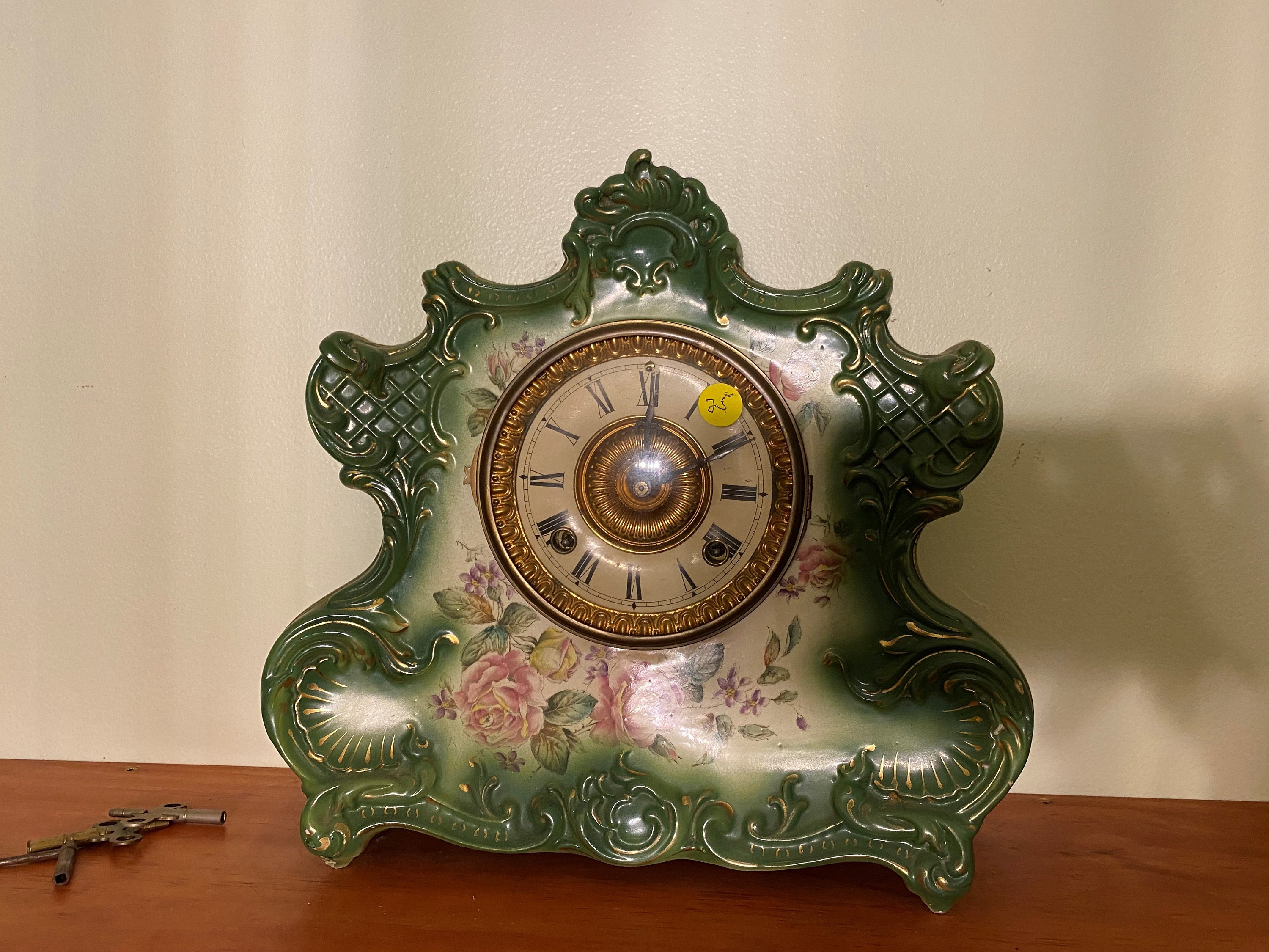 Ansonia Green Porcelain Mantle Clock With Key Circa 1900 - Etsy