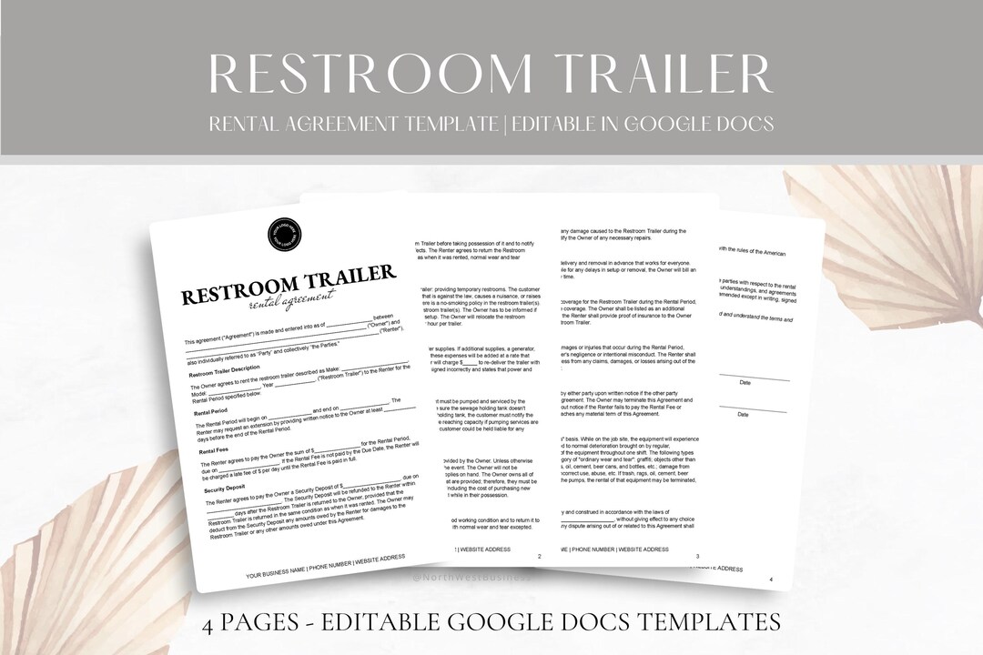 Editable Restroom Trailer Rental Agreement Template, Portable Toilet ...