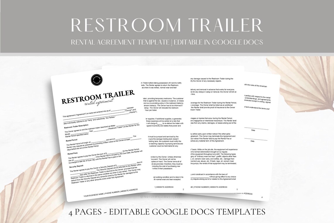 Editable Restroom Trailer Rental Agreement Template, Portable Toilet ...