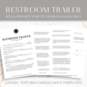 Plantilla de contrato de alquiler de remolque para baño editable, contrato de alquiler de remolque para baño portátil, contrato de alquiler, editable en Google Docs