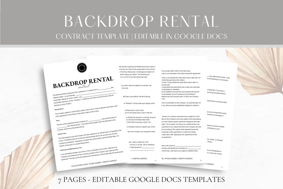Editable Backdrop Rental Agreement, Party Equipment Rental Contract ...