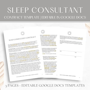 Editable Pediatric Sleep Consultant Service Agreement, Sleep Coach Contract Template, Newborn Care Specialist, Contract edit in Google Docs