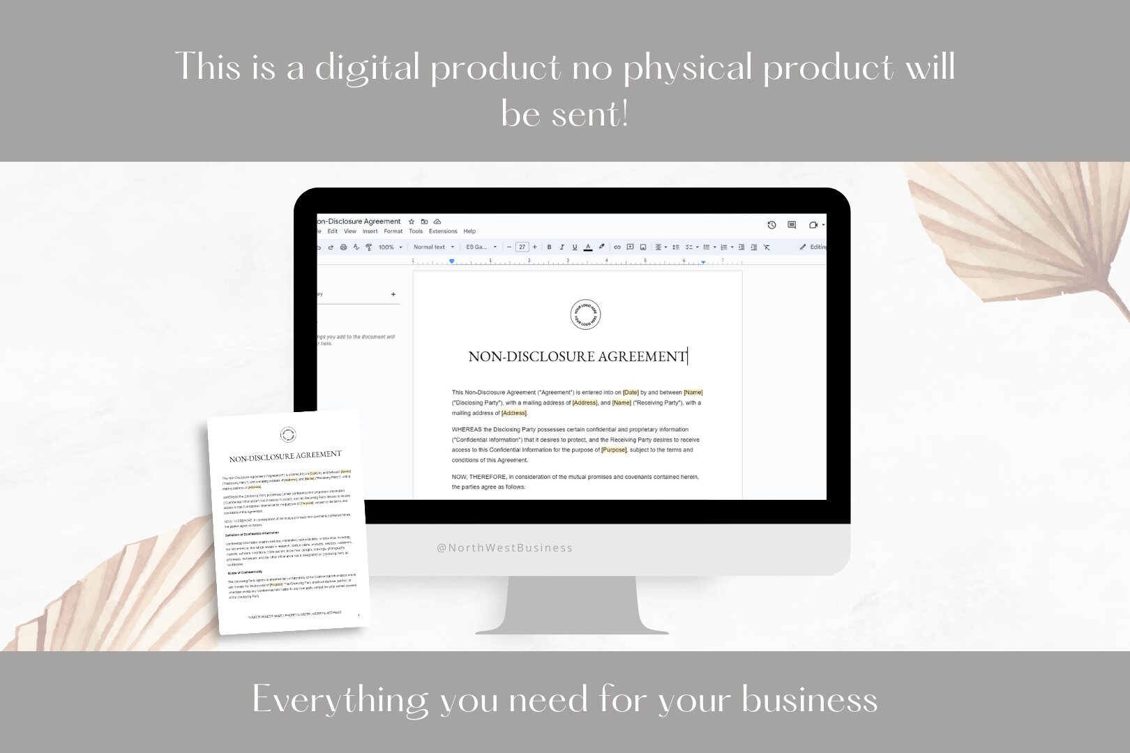 Editable Non-disclosure Agreement Template, NDA Agreement Contract ...