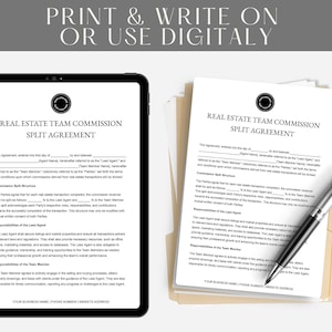 Editable Real Estate Team Commission Split Agreement Template, Realtor ...