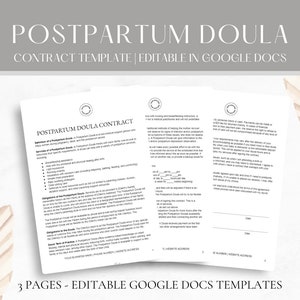 Editable Postpartum Doula Service Agreement, Postpartum Doula Contract Template, Doula Business Forms, Doula Paperwork, edit in Google Docs
