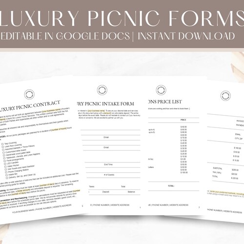Editable Luxury Picnic Contract Template Professional Rental Etsy