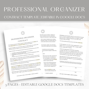 Editable Professional Organizer Contract Template, Organizing Service Agreement, Professional Organizer Business Form, edit in Google Docs