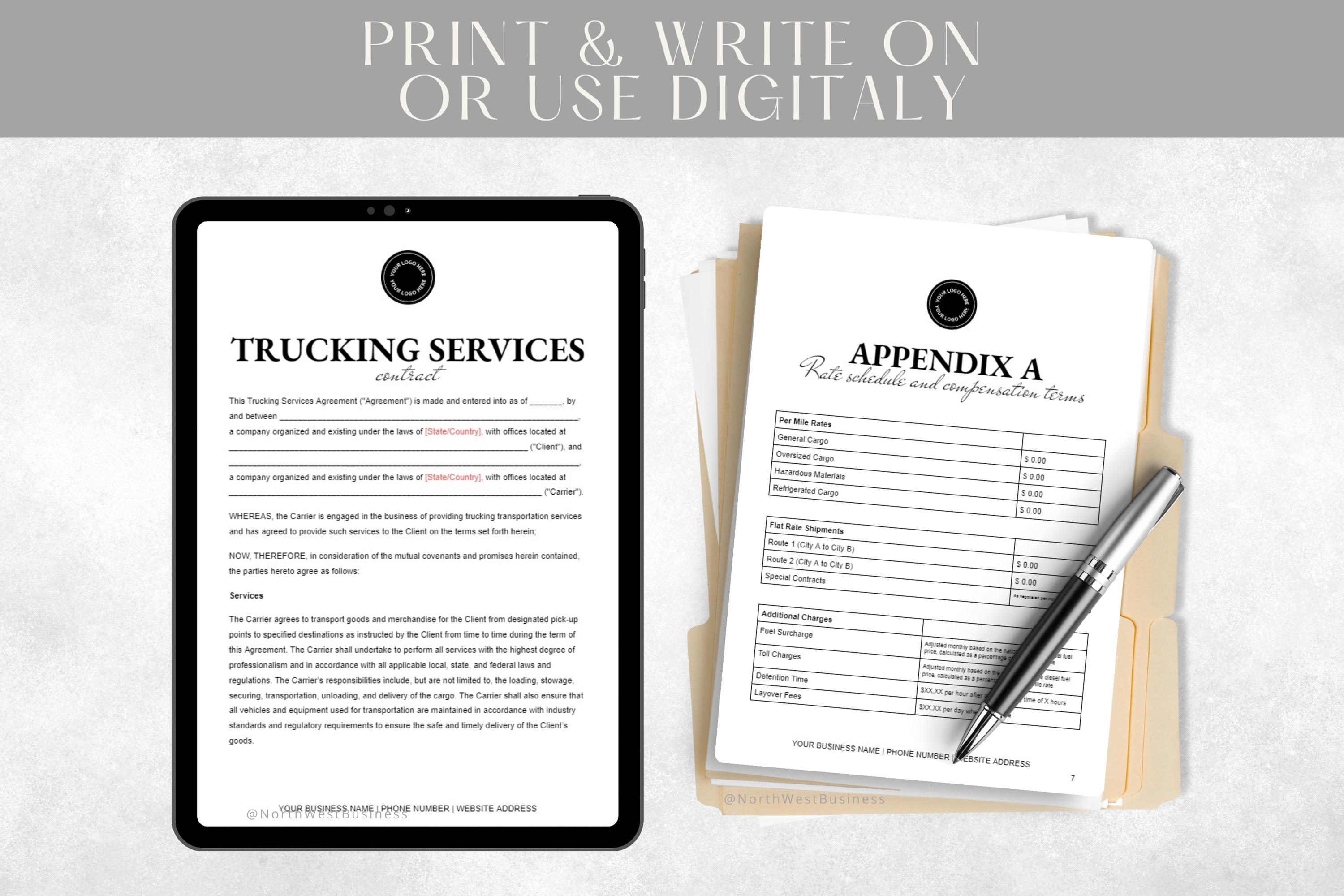 Editable Trucking Contract Template Professional Trucking Service