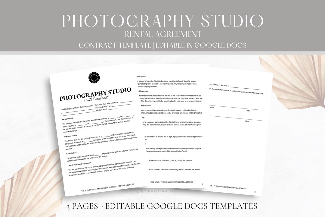 Editable Photography Studio Rental Agreement, Studio Rental Contract ...