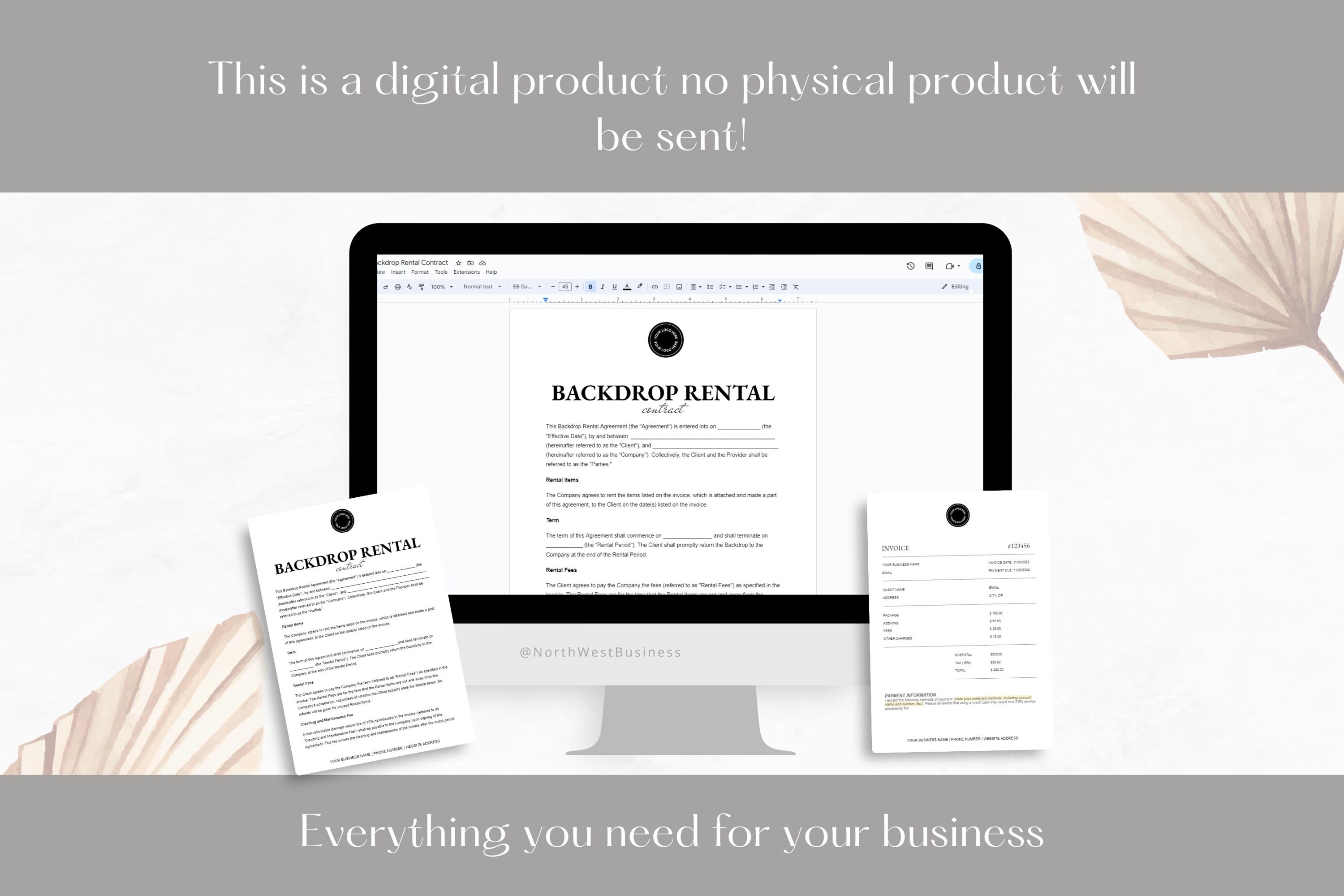 Editable Backdrop Rental Agreement, Party Equipment Rental Contract ...