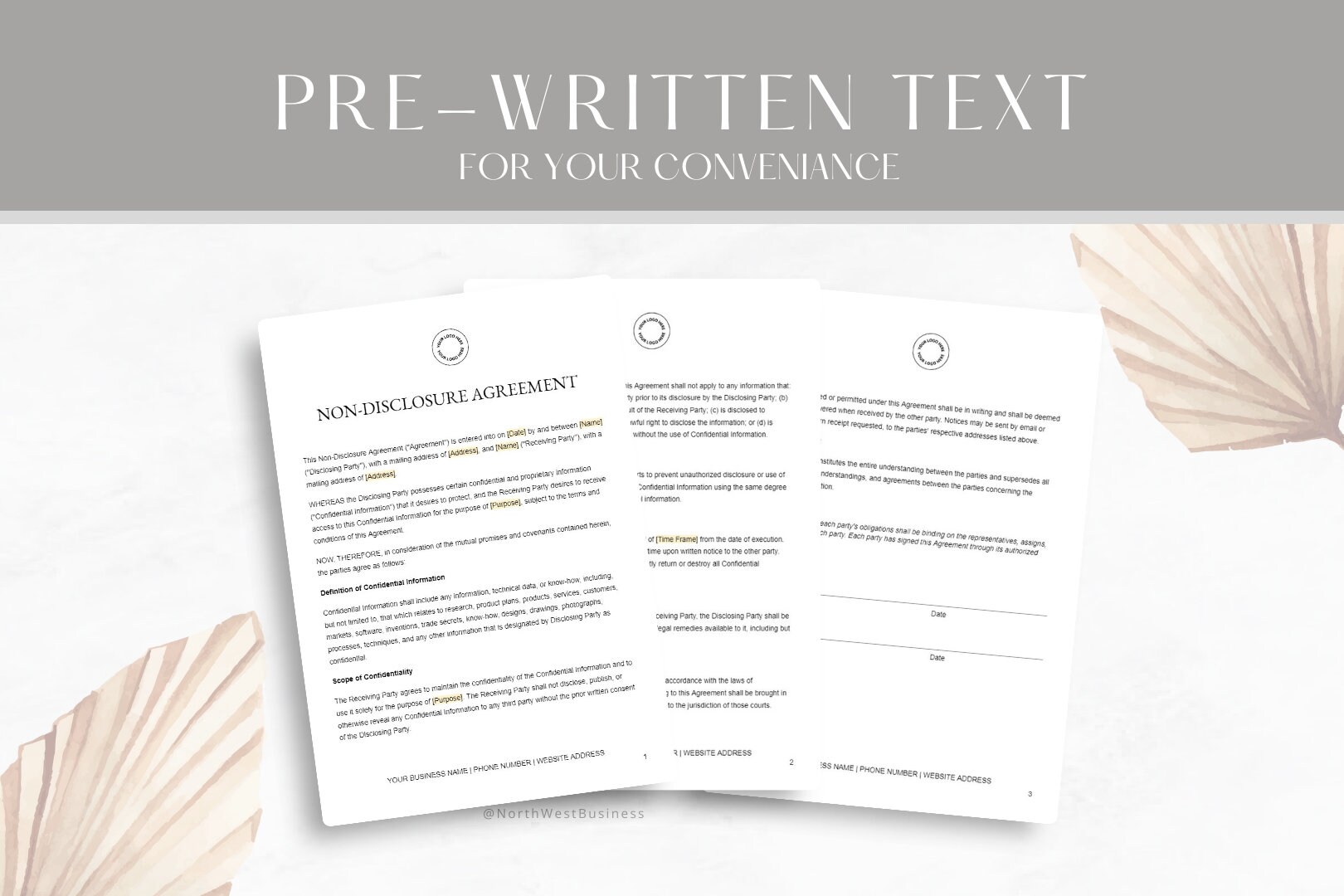 Editable Non-disclosure Agreement Template, NDA Agreement Contract ...