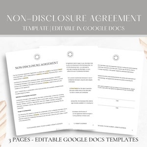 Editable Non-Disclosure Agreement Template, NDA Agreement Contract Tempate, Confidentiality Disclosure Form, Fully Editable in Google Docs