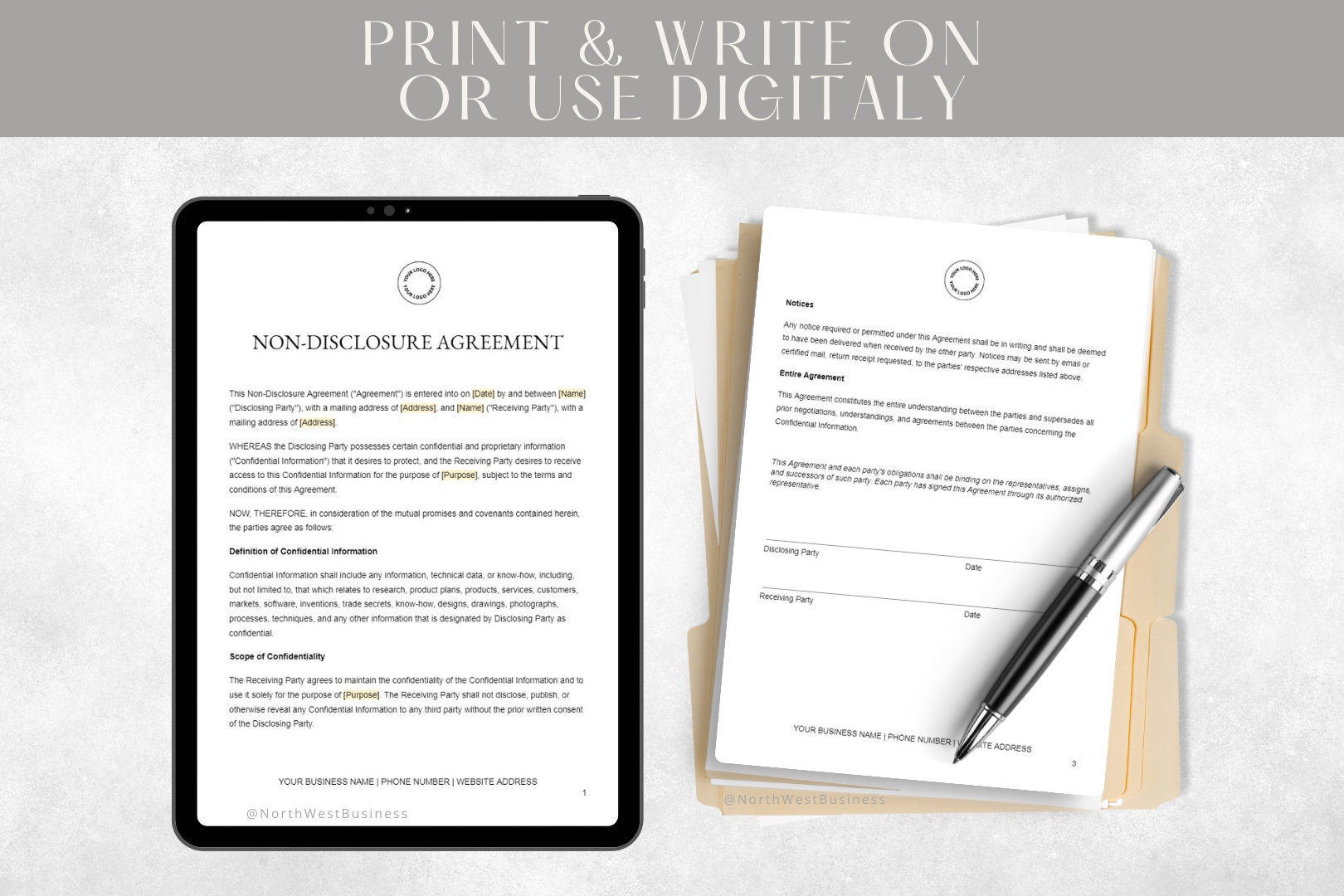 Editable Non-disclosure Agreement Template, NDA Agreement Contract ...