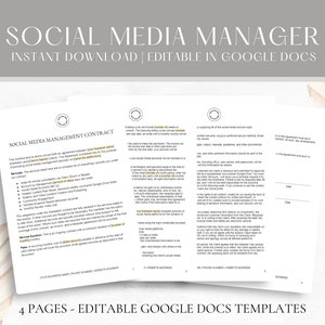 Editable Social Media Manager Contract Template, Freelance Social Media Management Agreement, SMM Contract easy editable in Google Docs