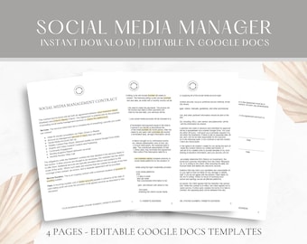 Plantilla de contrato de administrador de redes sociales editable, acuerdo de administración de redes sociales independiente, contrato SMM fácil de editar en Google Docs
