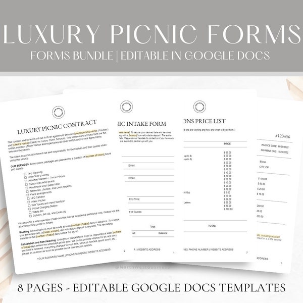 Editable Luxury Picnic Contract Template, Professional Rental Agreement Terms & Conditions for Picnic Business, Easy Editable in Google Docs