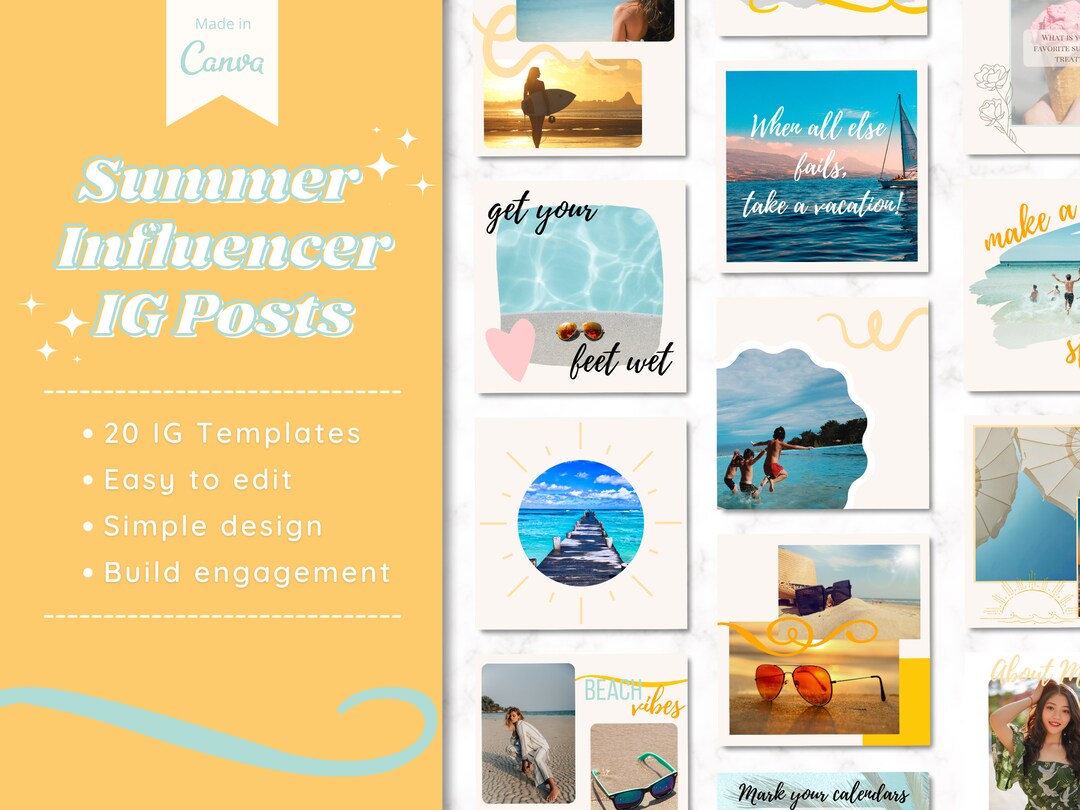 20 Summer Influencer IG Posts CANVA Templates für Social Media Werbung ...
