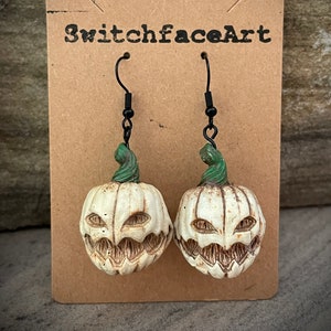 Pumpkin Pendant Dangle Hook Earrings: White