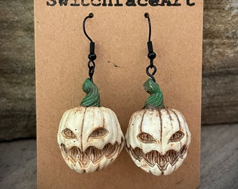 Pumpkin Pendant Dangle Hook Earrings: White