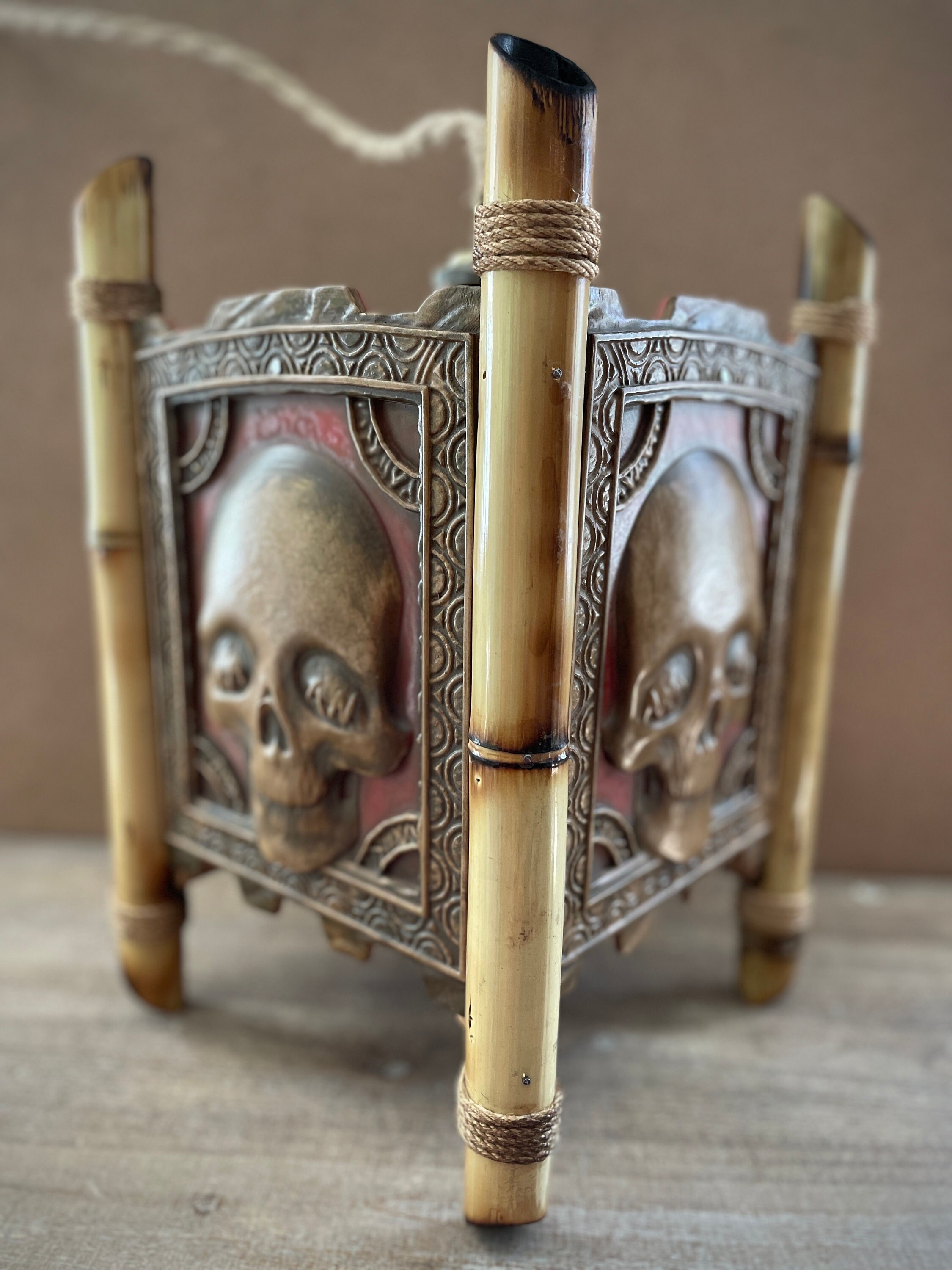 Shrunken Head Tiki Skull Pendant Light Red Accent Etsy