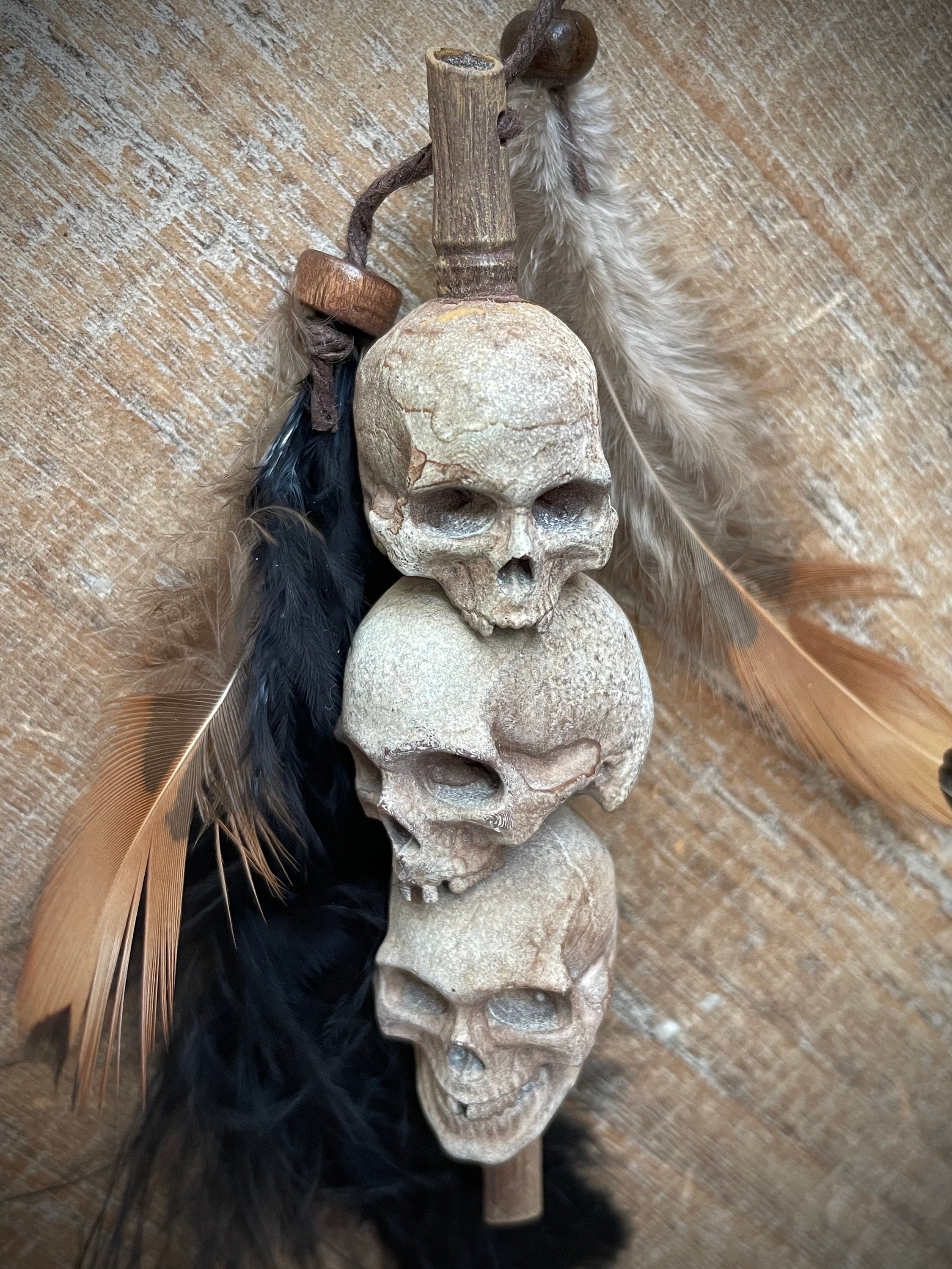 Headhunter's Tribal Stacked Skulls on a Stake: White With Black