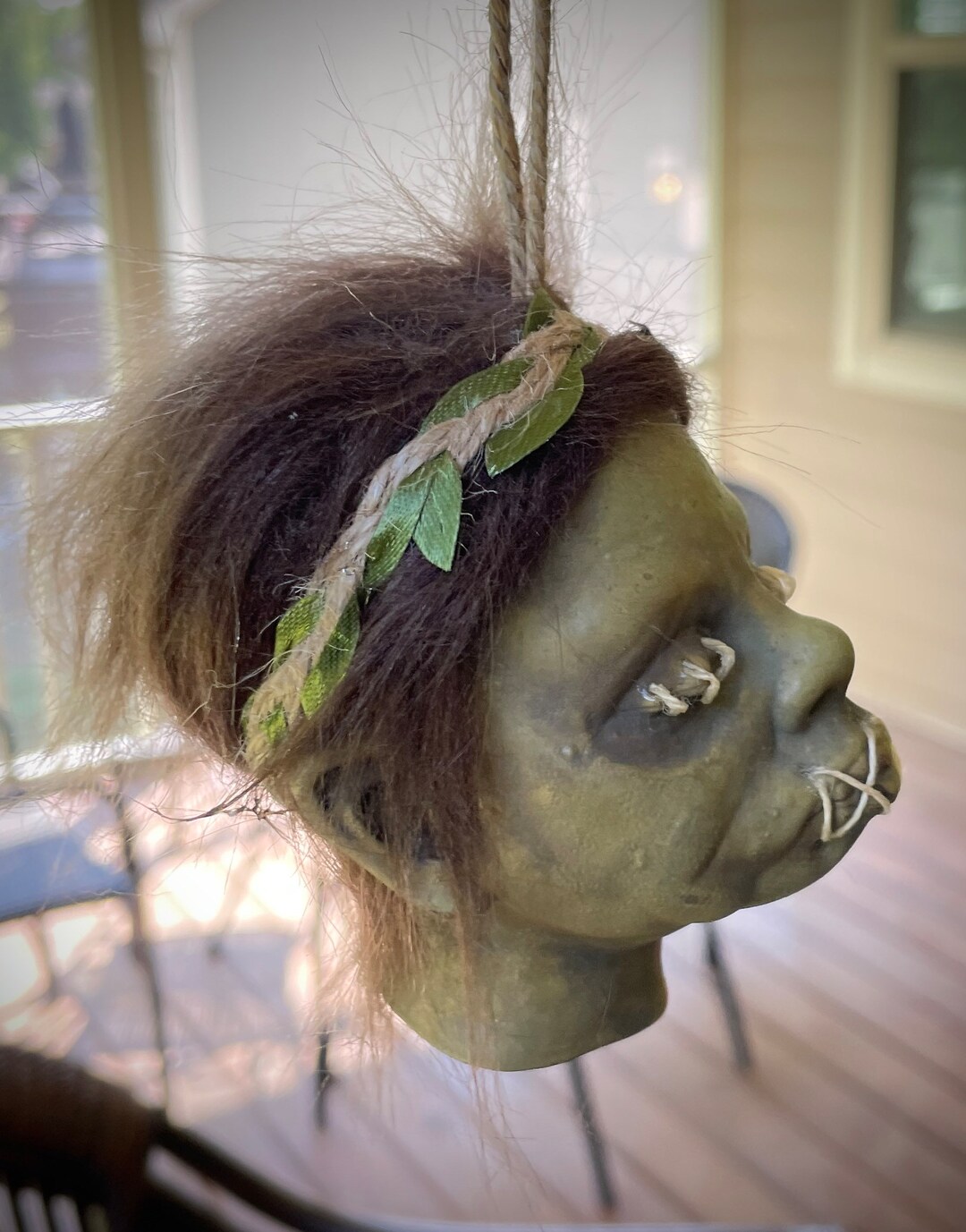 Single Female Shrunken Head Tiki Headhunter Christmas Ornament Tsantsa