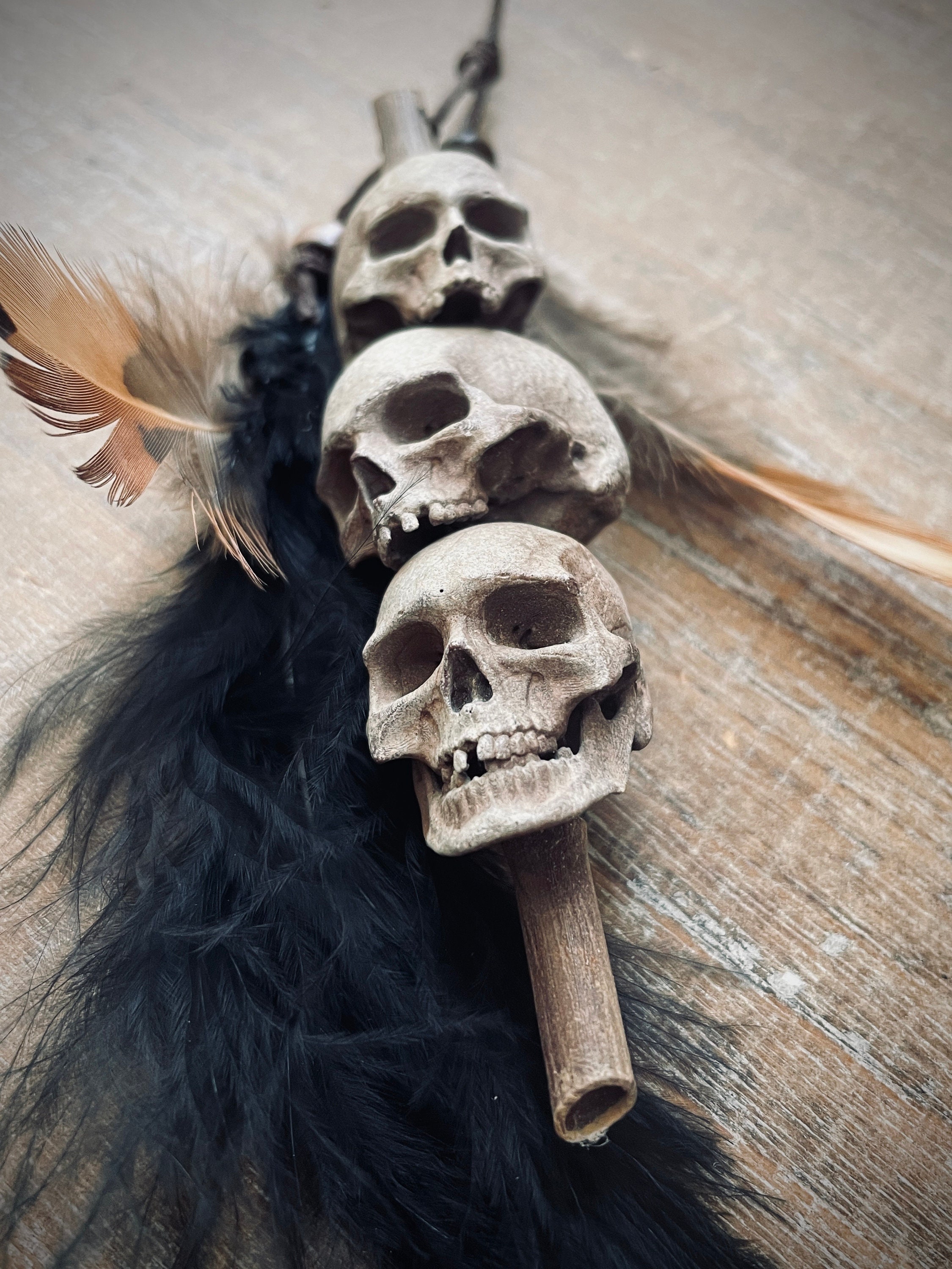 Headhunter's Tribal Stacked Skulls on a Stake: White With Black