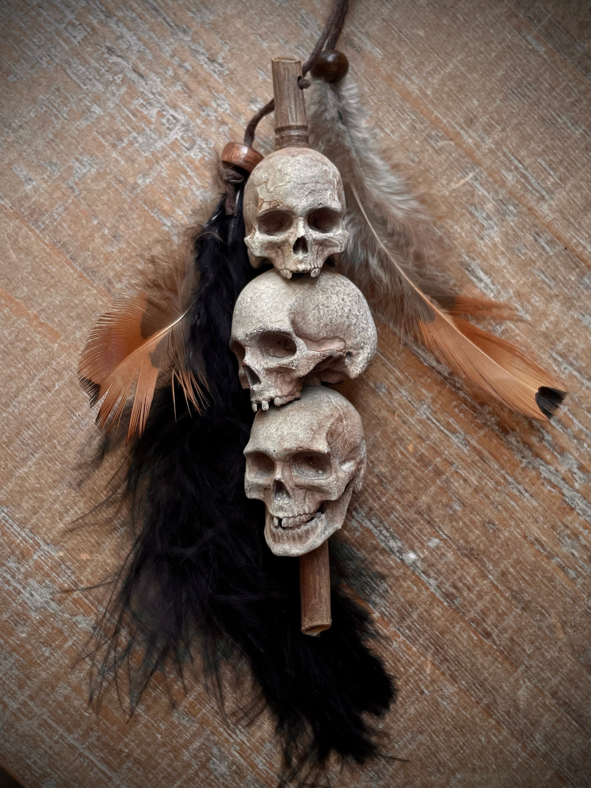 Headhunter's Tribal Stacked Skulls on a Stake: White With Black