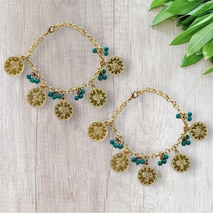 Turkish Coin Bracelet with Turquoise Charms