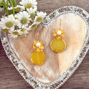 Floral Earring with Yellow Quartz Gem