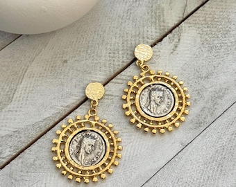 Roman Inspired Coin Medallion Earrings
