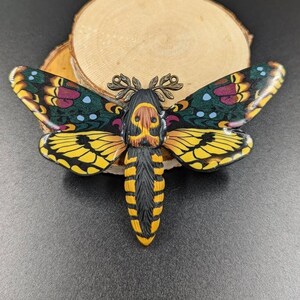 Death head moth polymer clay brooch Black butterfly insect jewelry Statement safety pin brooch Realistic butterfly jewelry Scarf pin image 1