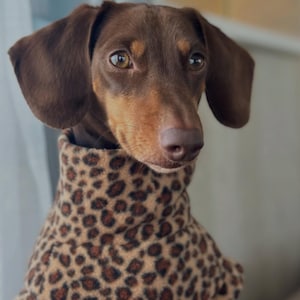 Leopard Print Dachshund Daxie Doxie Tankie Fleece Sausage Dog - Please add on extra room to your chest measurements and order accordingly.
