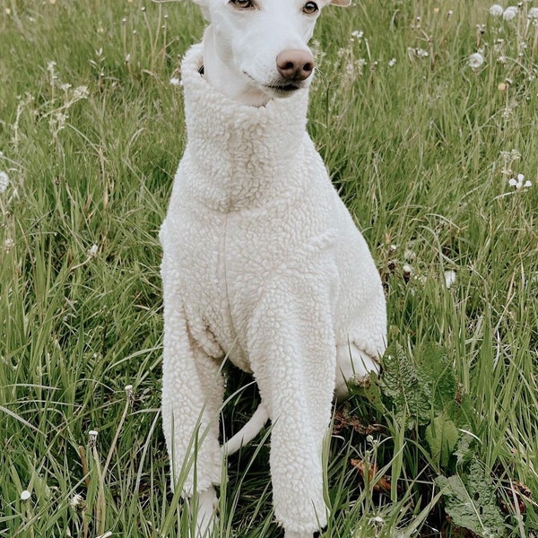 Cream Long Sleeve Sherpa Fleece Dog Coat Sighthound Fluffy Whippet Greyhound Iggy Italian Greyhound