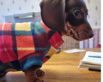 Tartan Bright Dachshund Tankie Fleece Various Colours Sausage Dog Small Dog