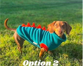 Dach-a-saur Miniature Dachshund Dinosaur Jumper Made from Anti Pil Polar Fleece Sausage Dog
