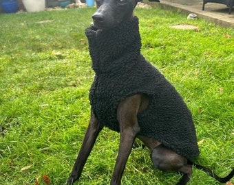 Black Sleeveless Sherpa Whippet Italian Greyhound Lurcher Sighthound Coat