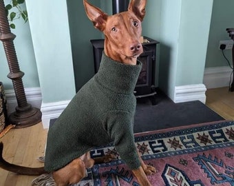 Forest Green Long Sleeve Sherpa Fleece Dog Coat Sighthound Fluffy Whippet Greyhound Iggy Italian Greyhound