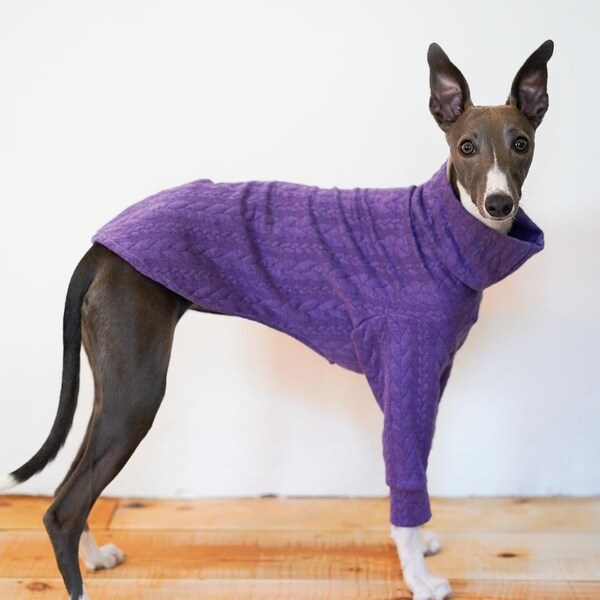 Cable Knit Jersey Dog Coat Whippet Greyhound - Leave colour choice in notes!