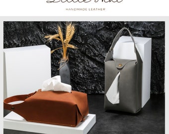 Funda para caja de pañuelos de piel que se puede colgar. Sostenedor del tejido. Funda para caja de pañuelos de piel de plena flor. Decoración de cuero para el hogar. Cuero hecho a mano