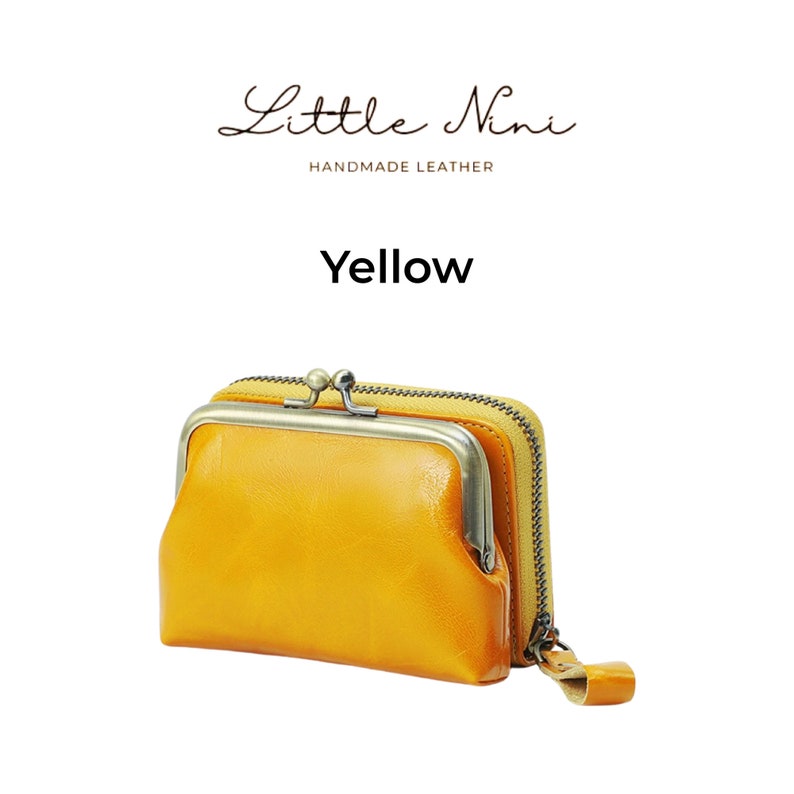 Vintage style women's leather wallet, Mid-century look, personalised card holder, coin purse，oil leather, large capacity，Christmas Gift image 10