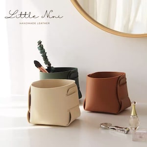 Small Leather Brush Holder, pen holder, multi-functional home decor leather