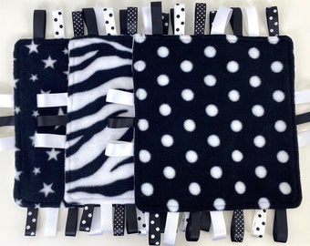 Black and White Cosy Fleece Taggie Comfort Blankets